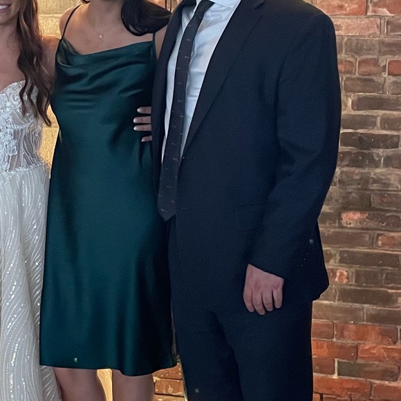 Midi Satin Slip Dress with Spaghetti Straps in Juniper - Picture 5 of 5